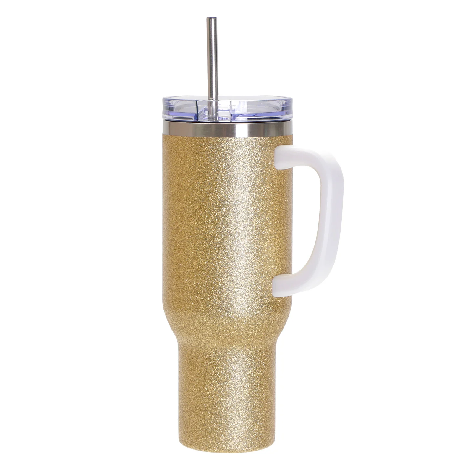40oz/1200ml Stainless Steel Tumbler with Plastic Handle, Metal Straw & Leak-Proof Slide Lid (Glitter Gold) thumbnail 1
