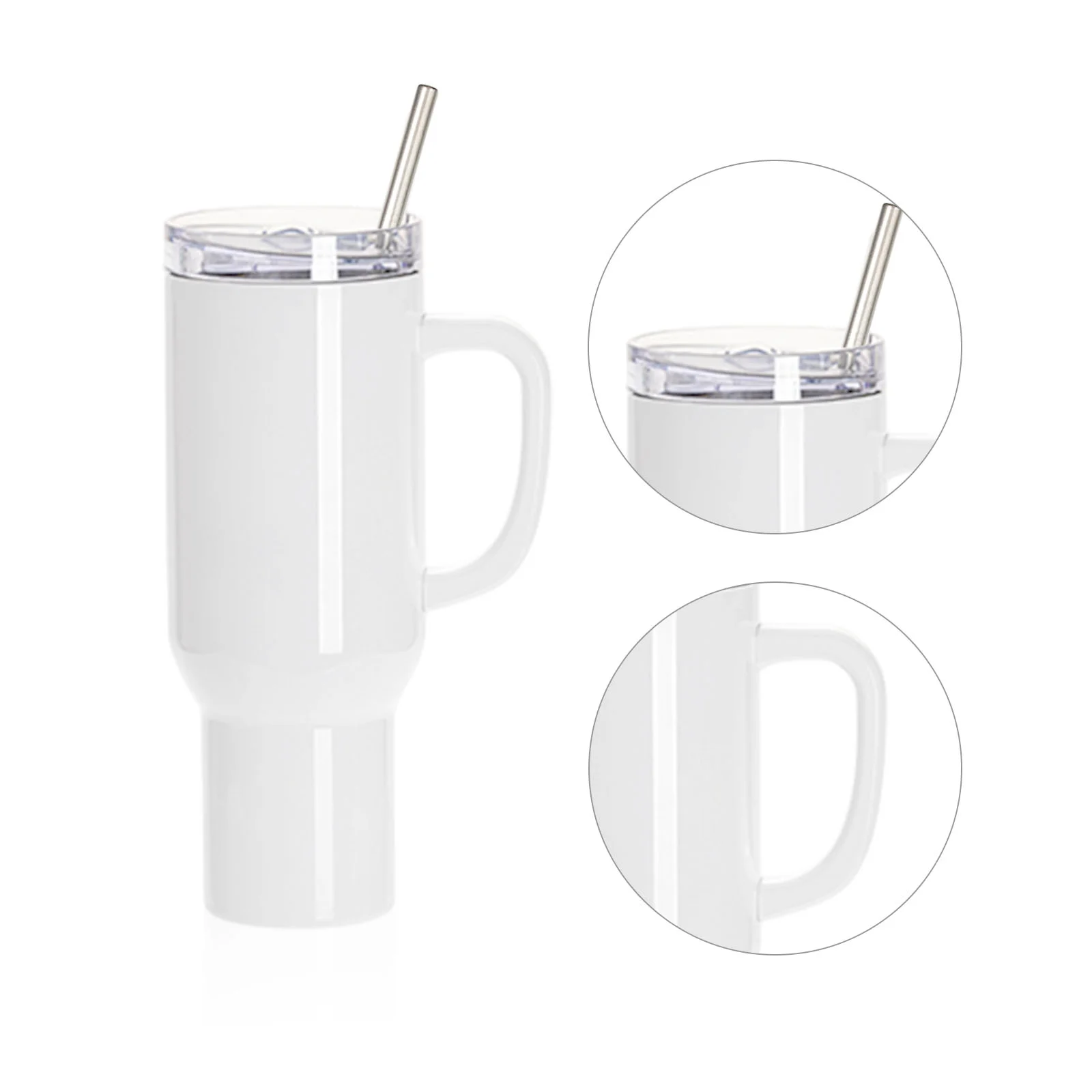 40oz/1200ml White Stainless Steel  Tumbler with White Plastic Handle, Plastic Straw & Leak-Proof Slide Lid thumbnail 6