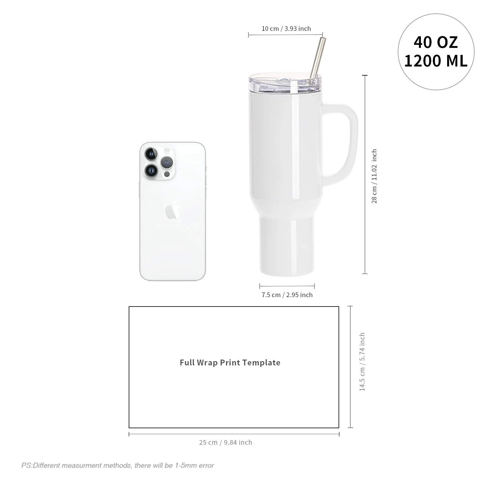 40oz/1200ml White Stainless Steel  Tumbler with White Plastic Handle, Plastic Straw & Leak-Proof Slide Lid thumbnail 8
