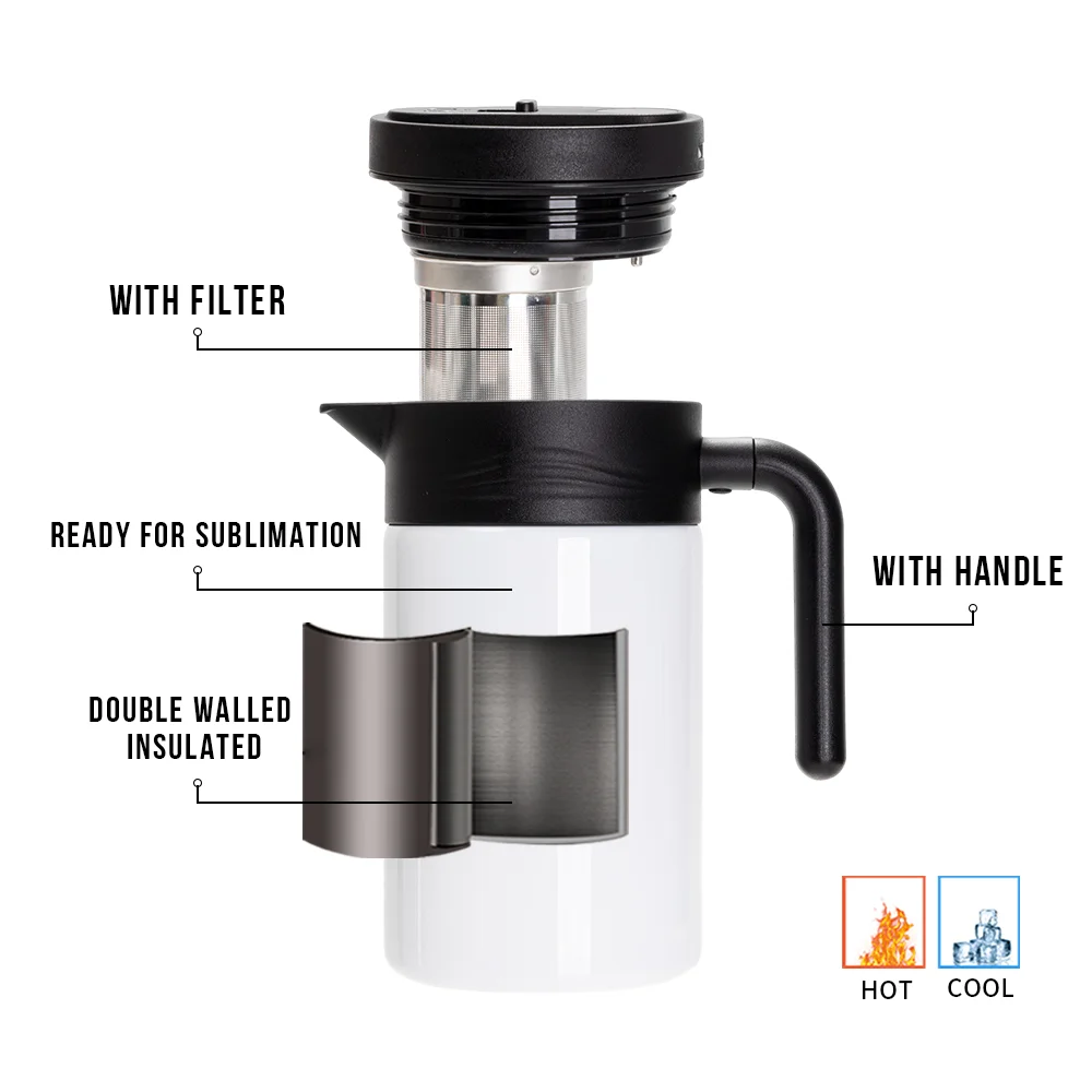 40OZ 1200ml Straight Stainless Steel Thermal Coffee Carafe Pot (White) thumbnail 4
