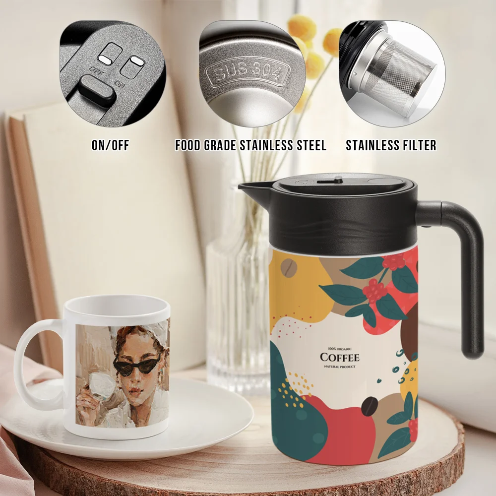 40OZ 1200ml Straight Stainless Steel Thermal Coffee Carafe Pot (White) thumbnail 5
