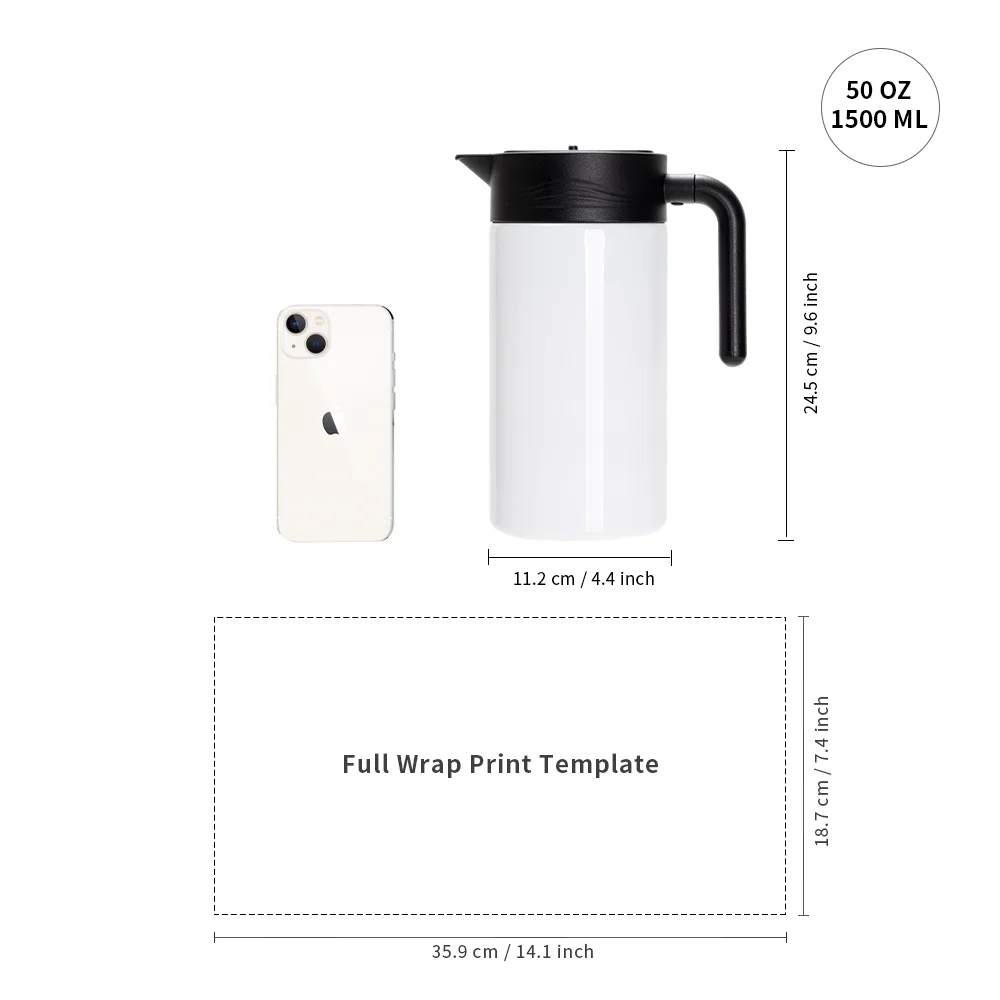 50OZ 1500ml Straight Stainless Steel Thermal Coffee Carafe Pot (White) thumbnail 3