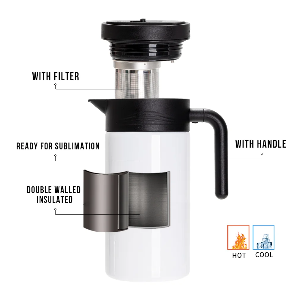 50OZ 1500ml Straight Stainless Steel Thermal Coffee Carafe Pot (White) thumbnail 5