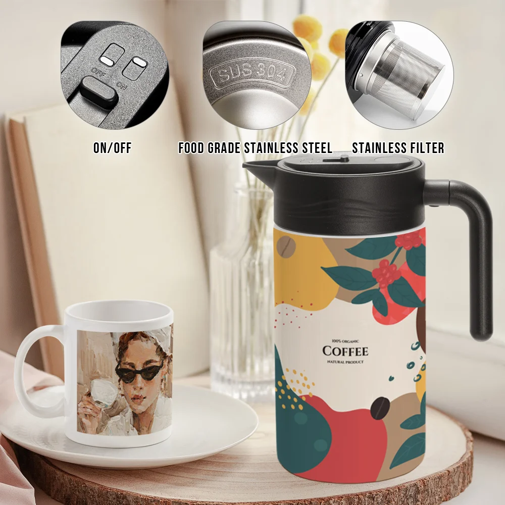 50OZ 1500ml Straight Stainless Steel Thermal Coffee Carafe Pot (White) thumbnail 6