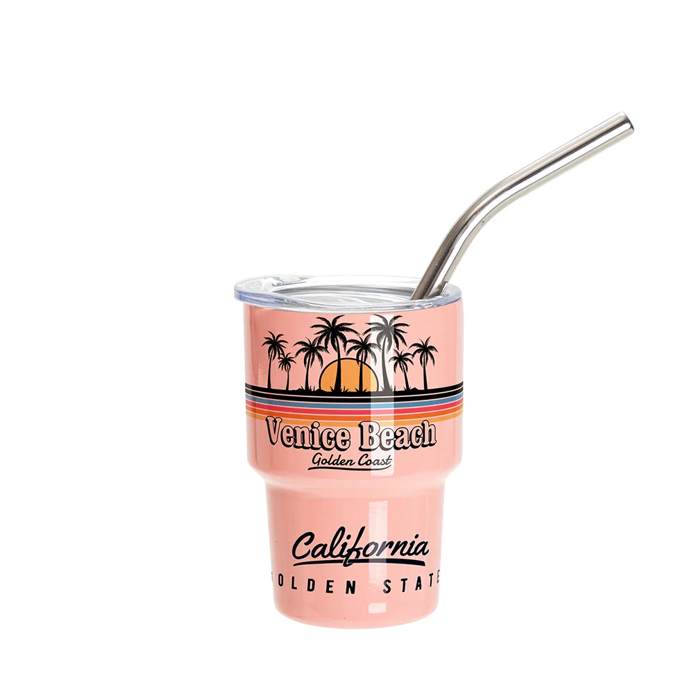 3oz/90ml Mini Sub Stainless Steel Tumbler Shot Glass w/ Straw(Coral Pink) thumbnail 2