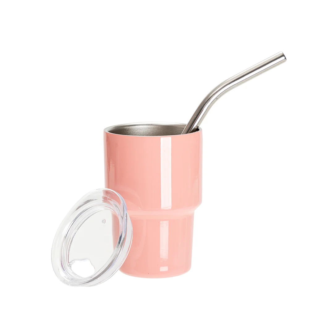 3oz/90ml Mini Sub Stainless Steel Tumbler Shot Glass w/ Straw(Coral Pink) thumbnail 5