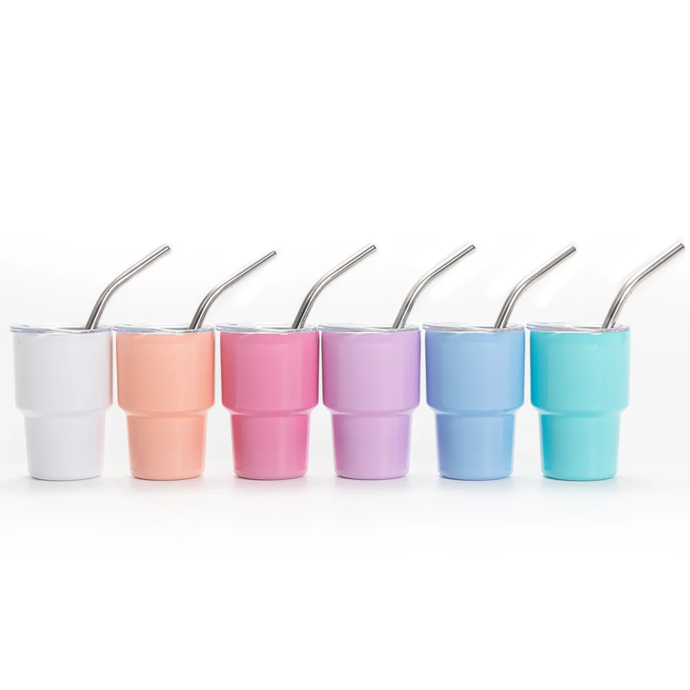 3oz/90ml Mini Sub Stainless Steel Tumbler Shot Glass w/ Straw(Coral Pink) thumbnail 7