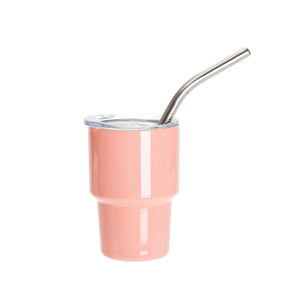 3oz/90ml Mini Sub Stainless Steel Tumbler Shot Glass w/ Straw(Coral Pink) thumbnail 1