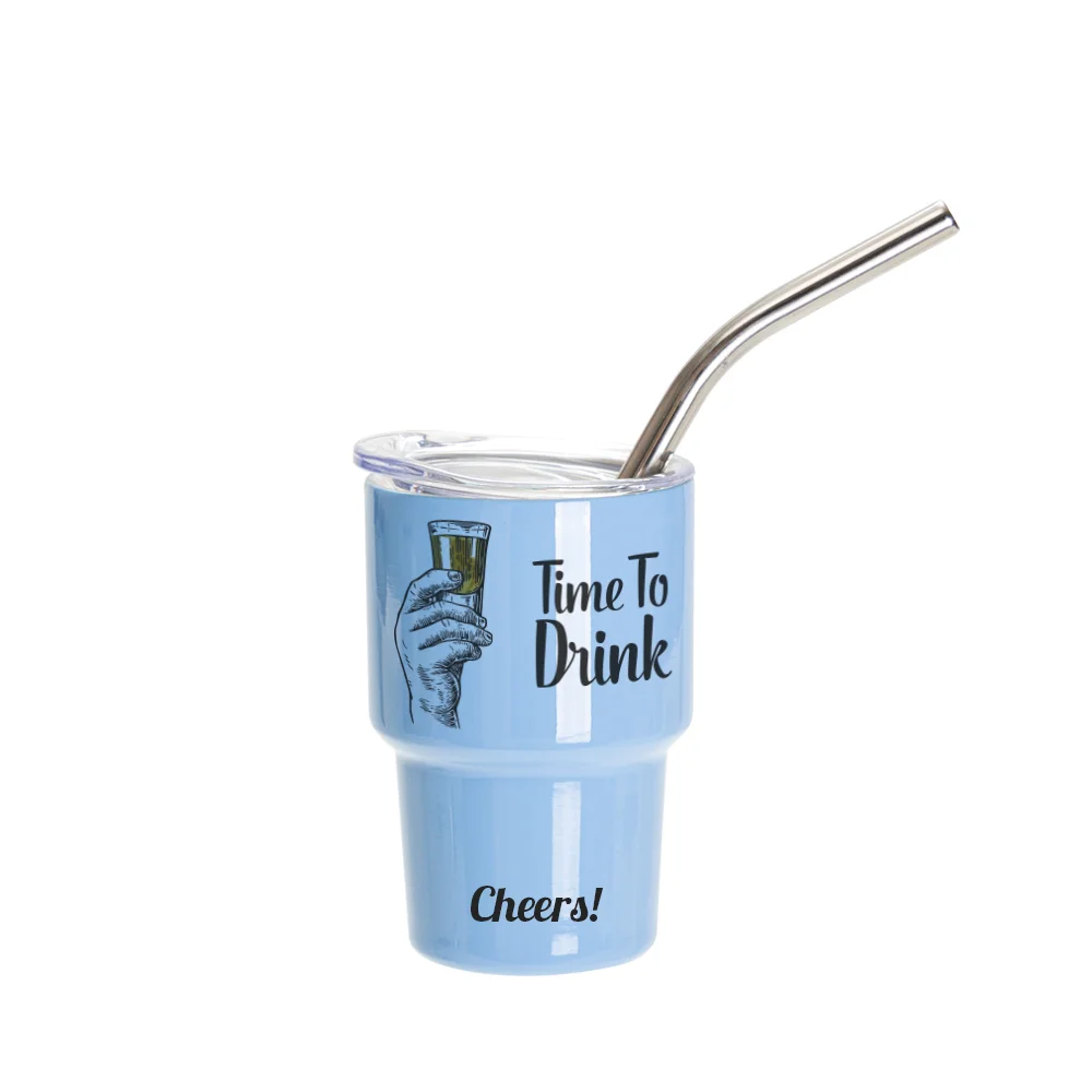 3oz/90ml Mini Sub Stainless Steel Tumbler Shot Glass w/ Straw(Blue) thumbnail 2