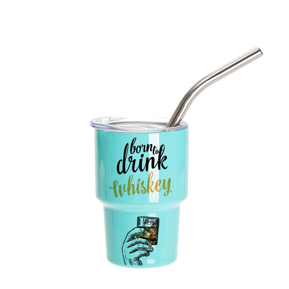 3oz/90ml Mini Sub Stainless Steel Tumbler Shot Glass w/ Straw(Mint Green) thumbnail 2