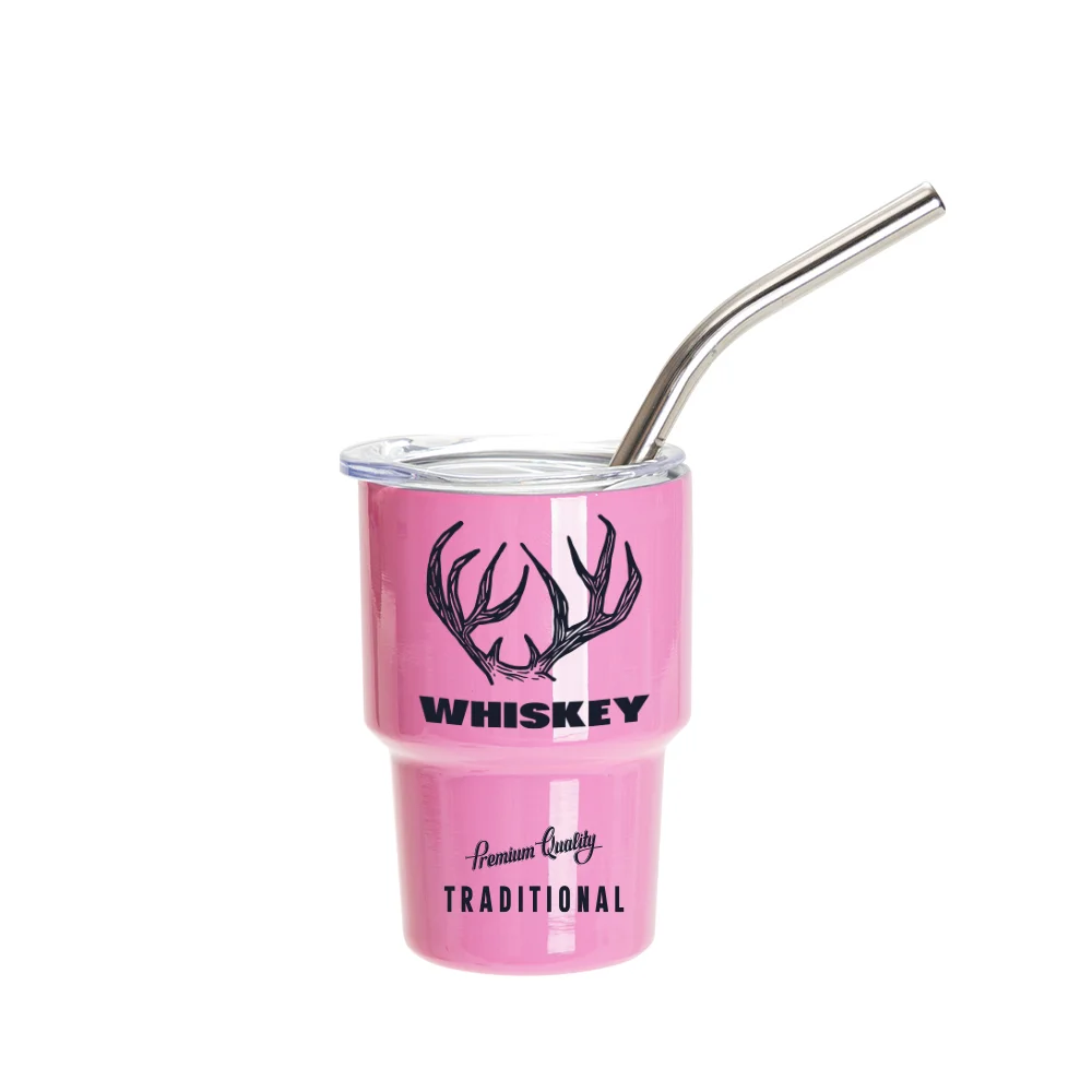 3oz/90ml Mini Sub Stainless Steel Tumbler Shot Glass w/ Straw(Pink)