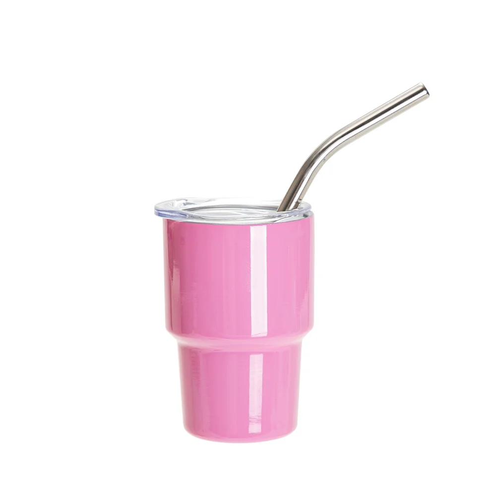3oz/90ml Mini Sub Stainless Steel Tumbler Shot Glass w/ Straw(Pink)