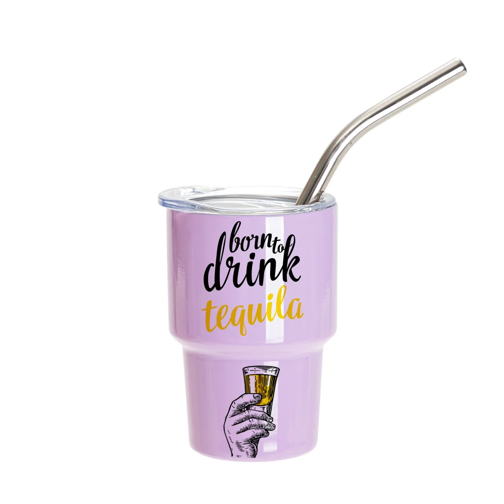 3oz/90ml Mini Sub Stainless Steel Tumbler Shot Glass w/ Straw(Purple)