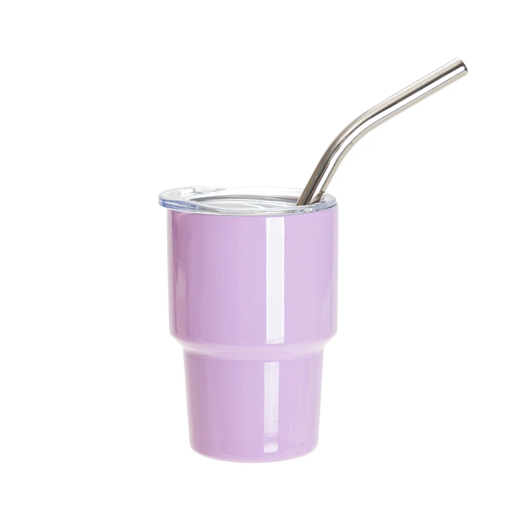 3oz/90ml Mini Sub Stainless Steel Tumbler Shot Glass w/ Straw(Purple)