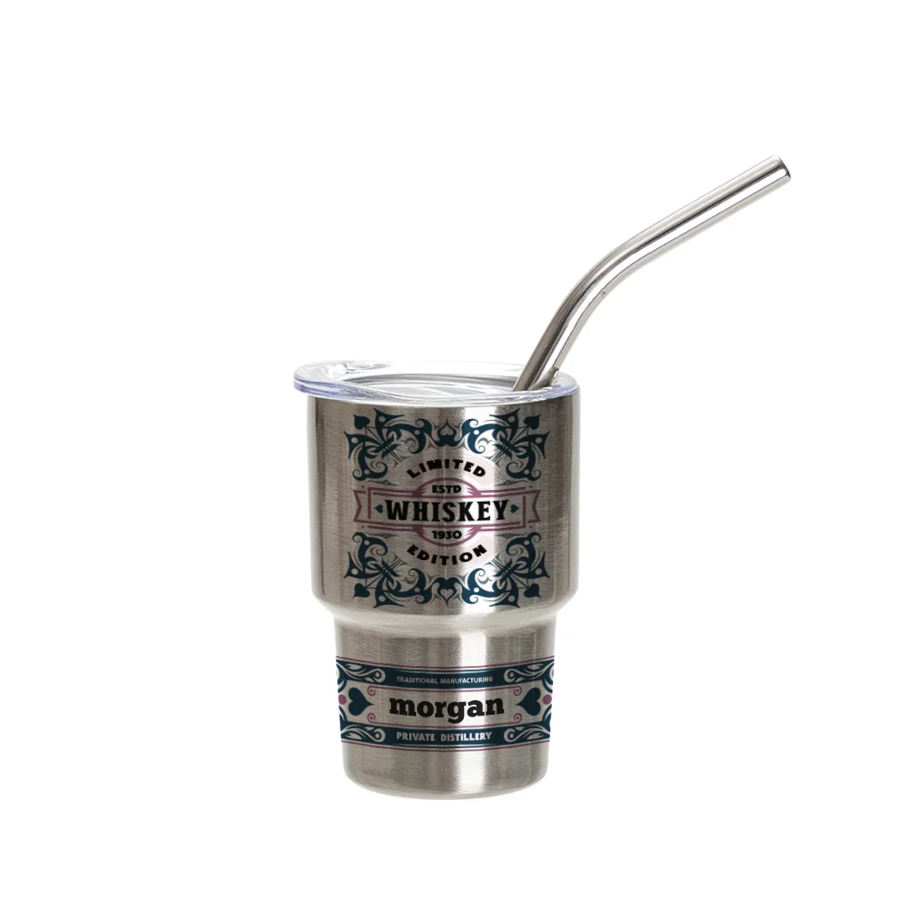 3oz/90ml Mini Sub Stainless Steel Tumbler Shot Glass w/ Straw(Silver)