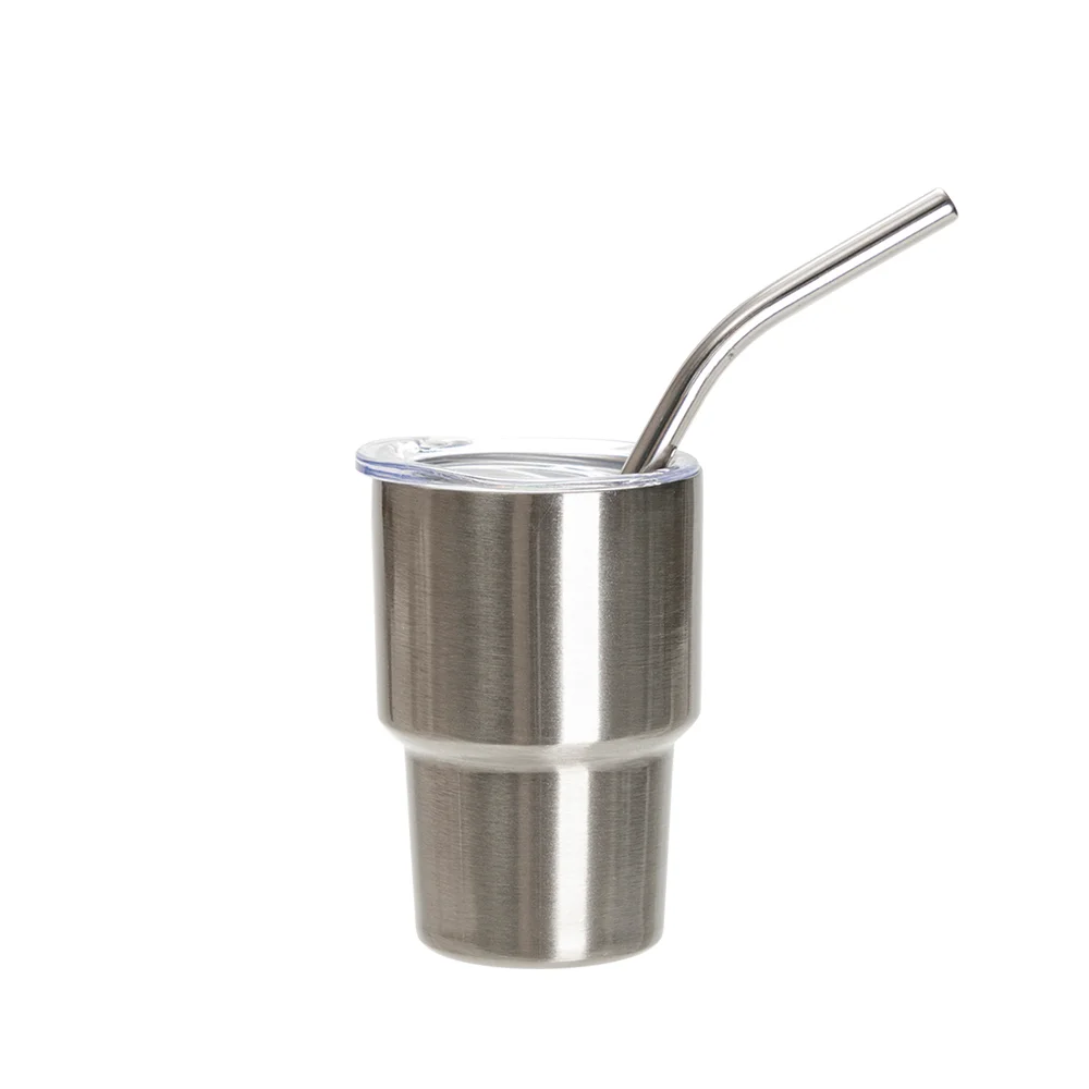 3oz/90ml Mini Sub Stainless Steel Tumbler Shot Glass w/ Straw(Silver)