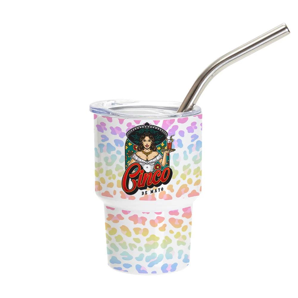 3oz/90ml Mini Sub Stainless Steel Tumbler Shot Glass w/ Straw(White)