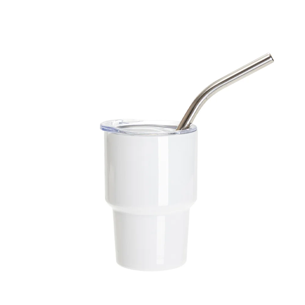 3oz/90ml Mini Sub Stainless Steel Tumbler Shot Glass w/ Straw(White)