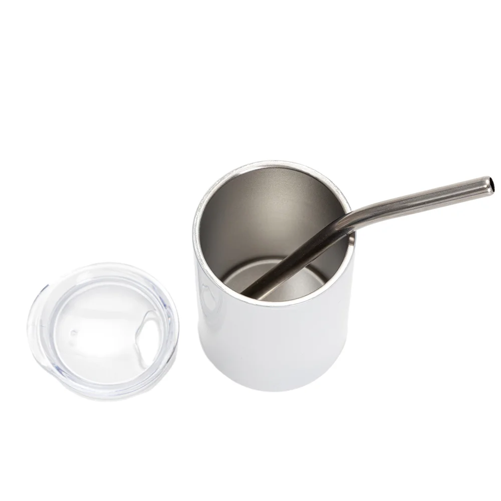 3oz/100mlStainless Steel Insulated Shot Glass with Flat Lid & Metal Straw (White) thumbnail 3