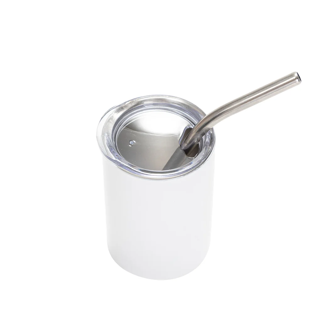3oz/100mlStainless Steel Insulated Shot Glass with Flat Lid & Metal Straw (White) thumbnail 5