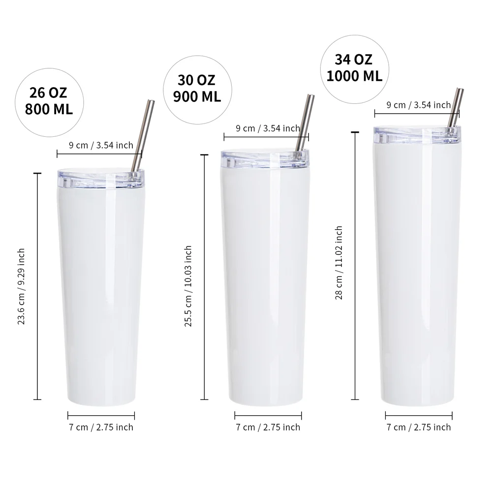 34OZ/1000ml Stainless Steel Tumbler with Water Proof Lid & Metal Straw (Sublimation Glossy White) thumbnail 5