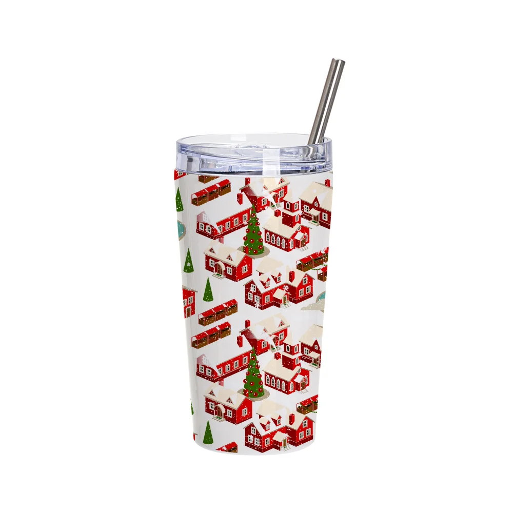 18oz/550ml Stainless Steel Tumbler with Water Proof Lid & Metal Straw (Sublimation Glossy White) thumbnail 2