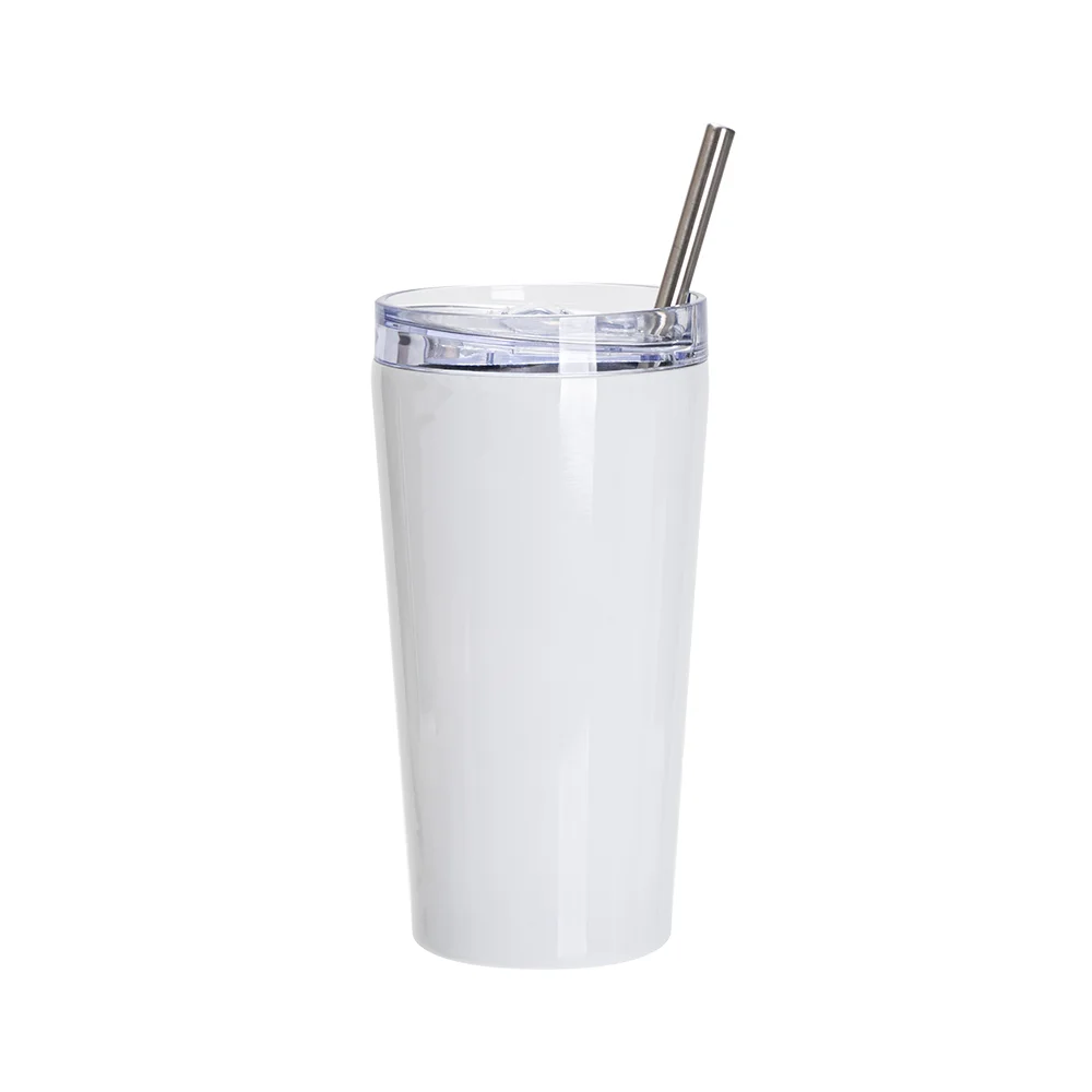 18oz/550ml Stainless Steel Tumbler with Water Proof Lid & Metal Straw (Sublimation Glossy White) thumbnail 1