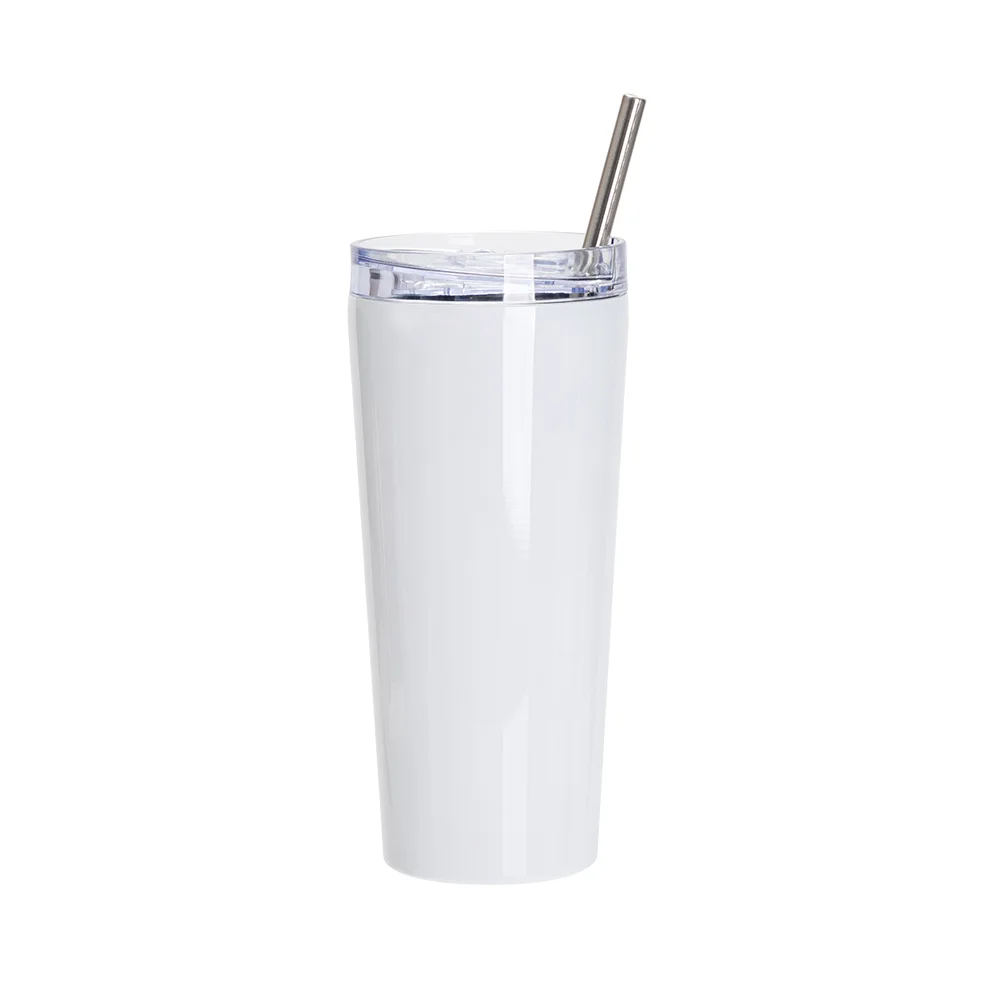 22OZ/700ml Stainless Steel Tumbler with Water Proof Lid & Metal Straw (Sublimation Glossy White) thumbnail 1