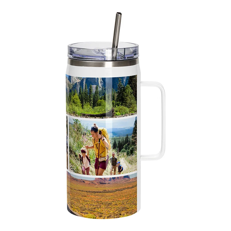 40OZ/1200ml Stainless Steel Sublimation Wine Barrel Tumbler with Slide Lid & Straw(White) thumbnail 2