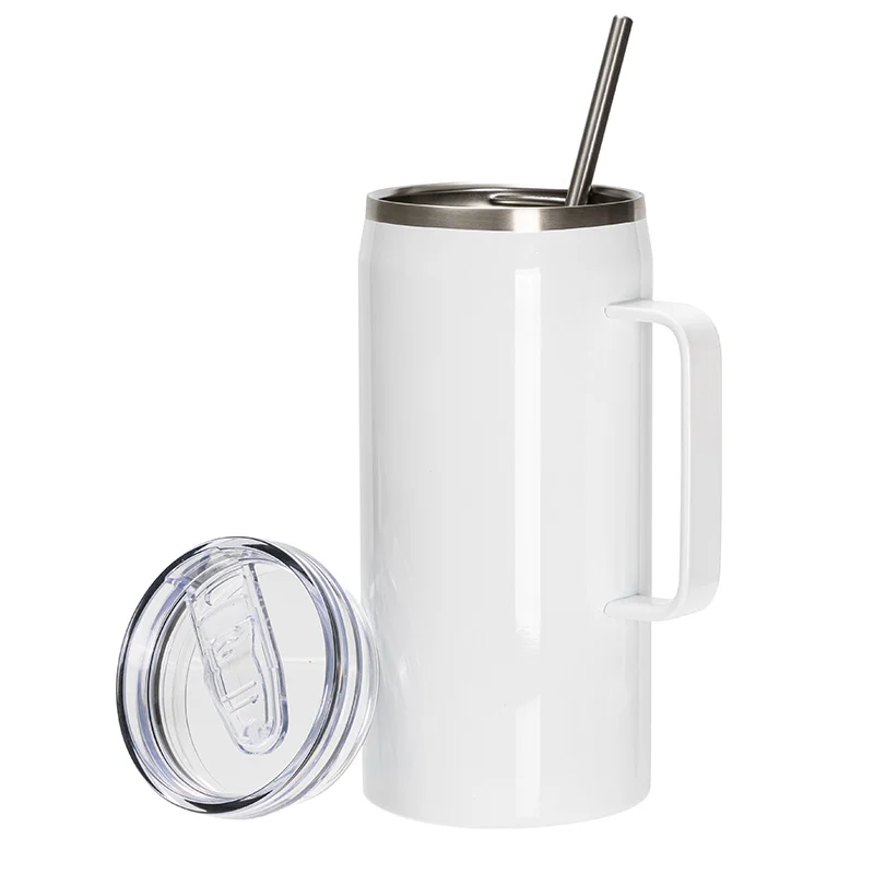 40OZ/1200ml Stainless Steel Sublimation Wine Barrel Tumbler with Slide Lid & Straw(White) thumbnail 3