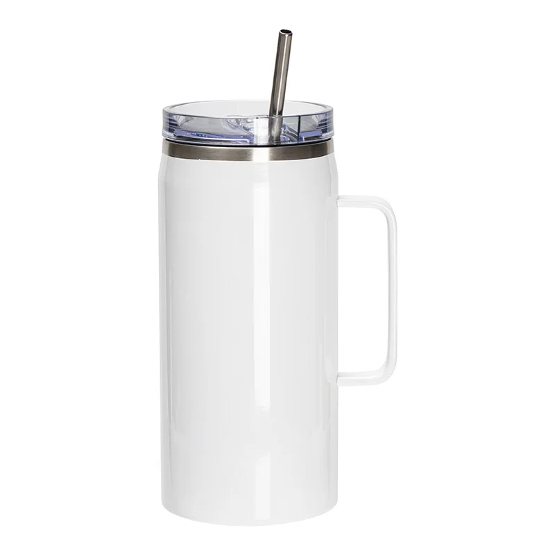 40OZ/1200ml Stainless Steel Sublimation Wine Barrel Tumbler with Slide Lid & Straw(White) thumbnail 1