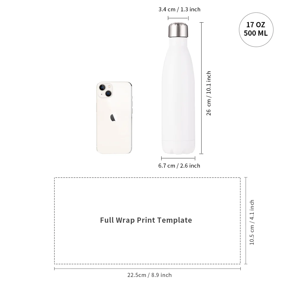 17OZ 500ml Sublimation Stainless Steel Bowling Water Bottle (Glossy White) thumbnail 4