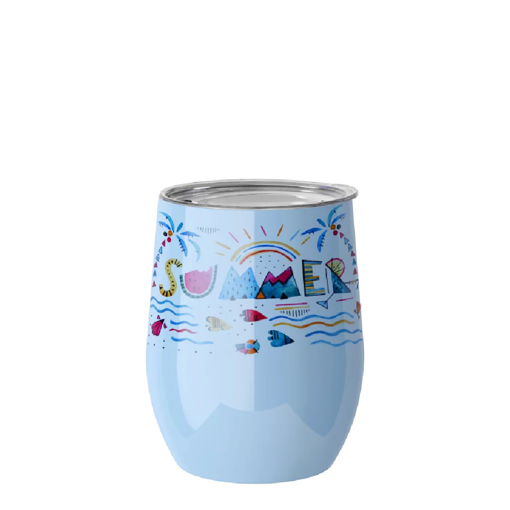 12oz 360ml Sublimation Wine Tumbler with Lid (Glossy Light Blue) thumbnail 2