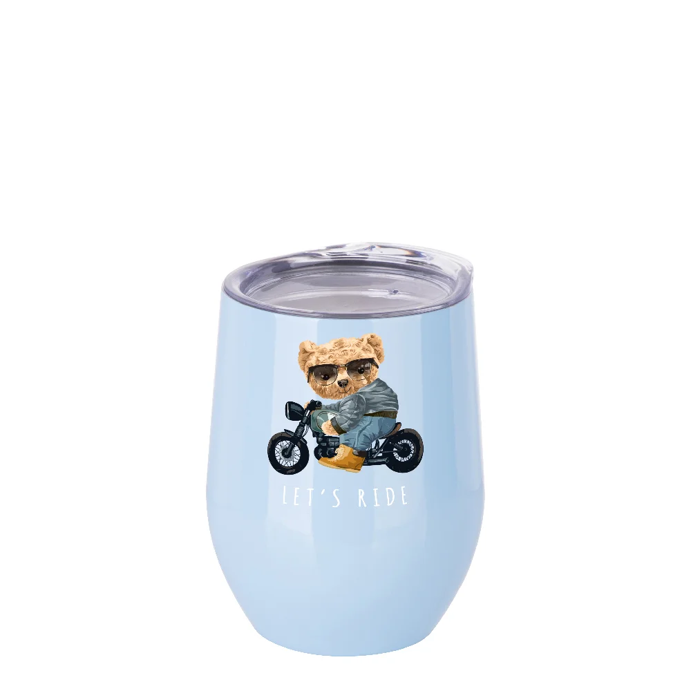 12oz 360ml Sublimation Wine Tumbler with Lid (Glossy Light Blue) thumbnail 3