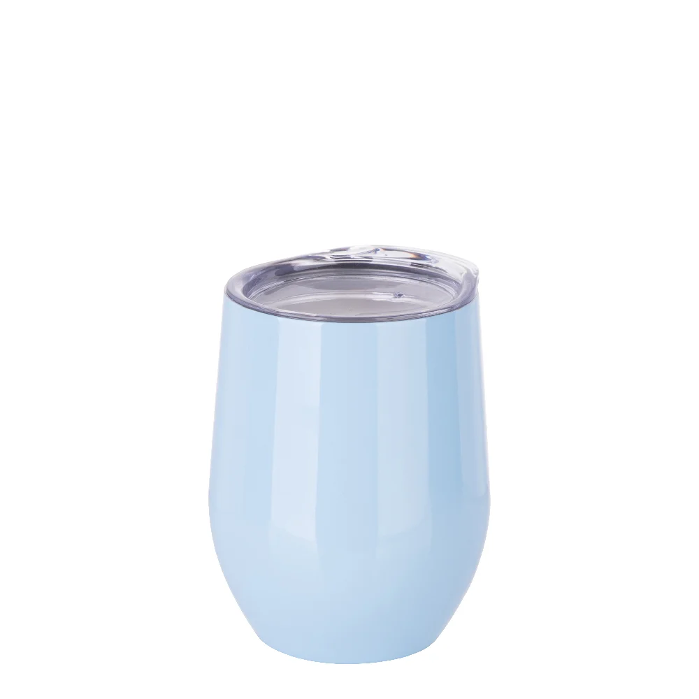 12oz 360ml Sublimation Wine Tumbler with Lid (Glossy Light Blue) thumbnail 1