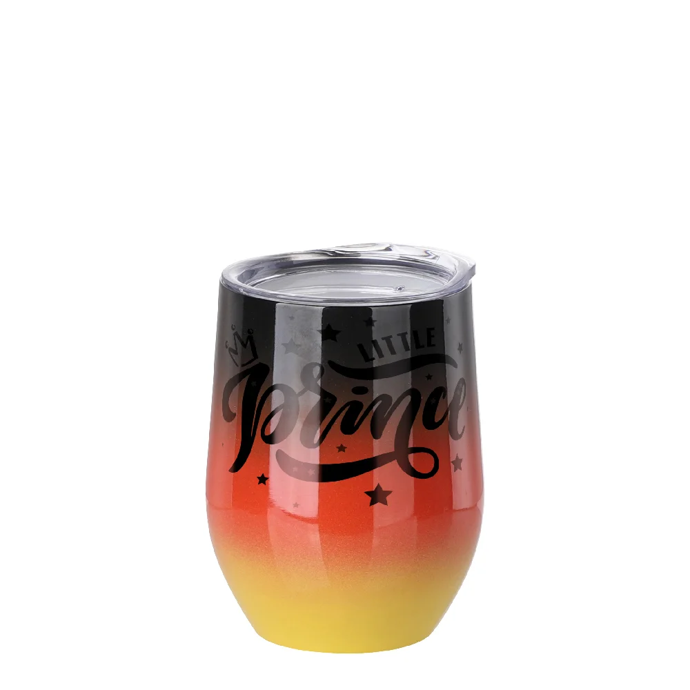 12oz 360ml Sublimation Wine Tumbler with Lid (Ombre Black+Red+Yellow)