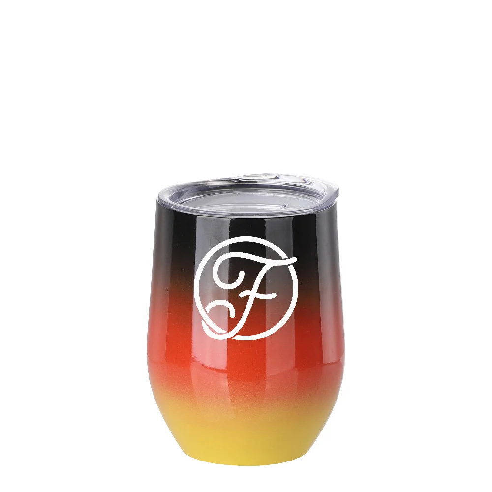 12oz 360ml Sublimation Wine Tumbler with Lid (Ombre Black+Red+Yellow) thumbnail 3