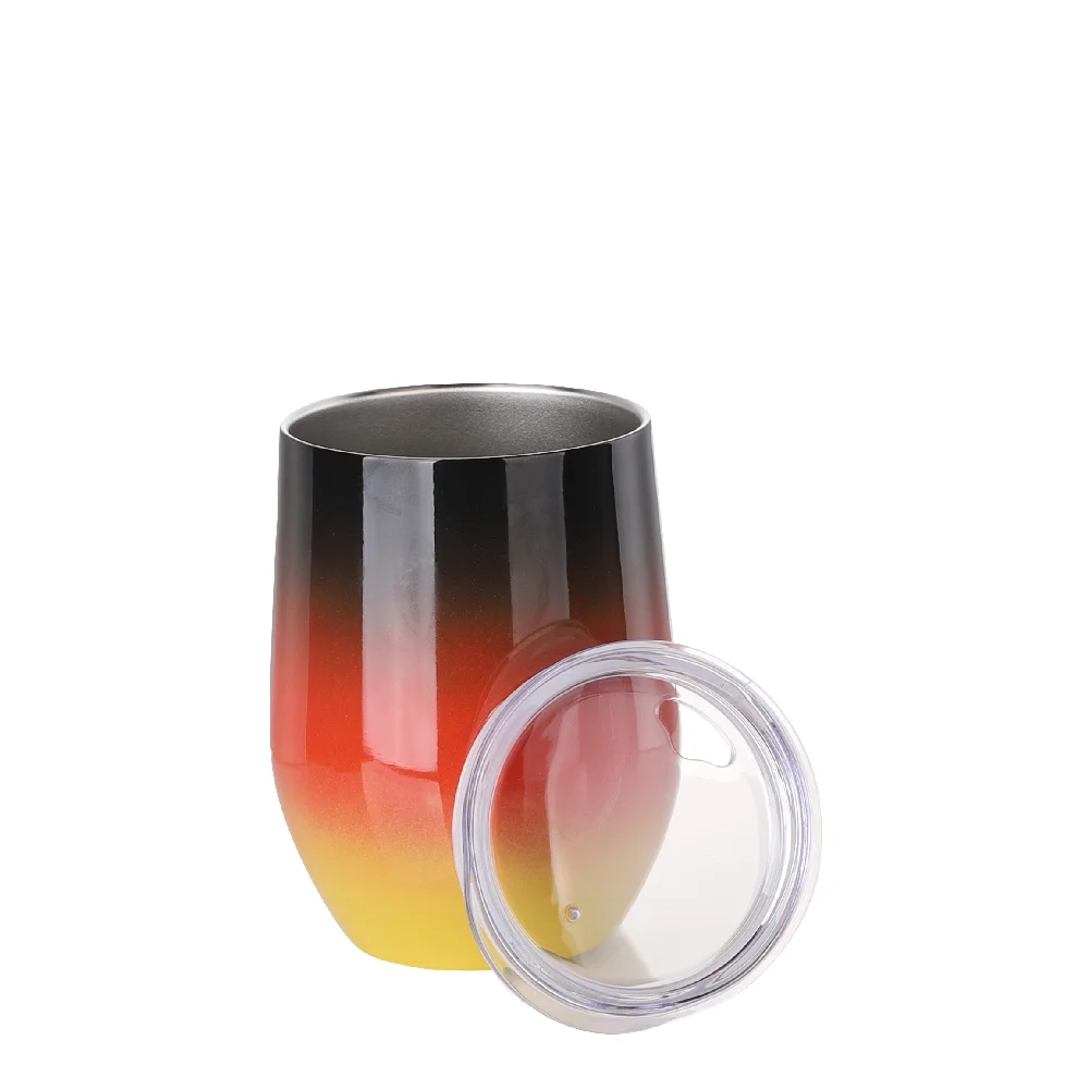 12oz 360ml Sublimation Wine Tumbler with Lid (Ombre Black+Red+Yellow) thumbnail 5