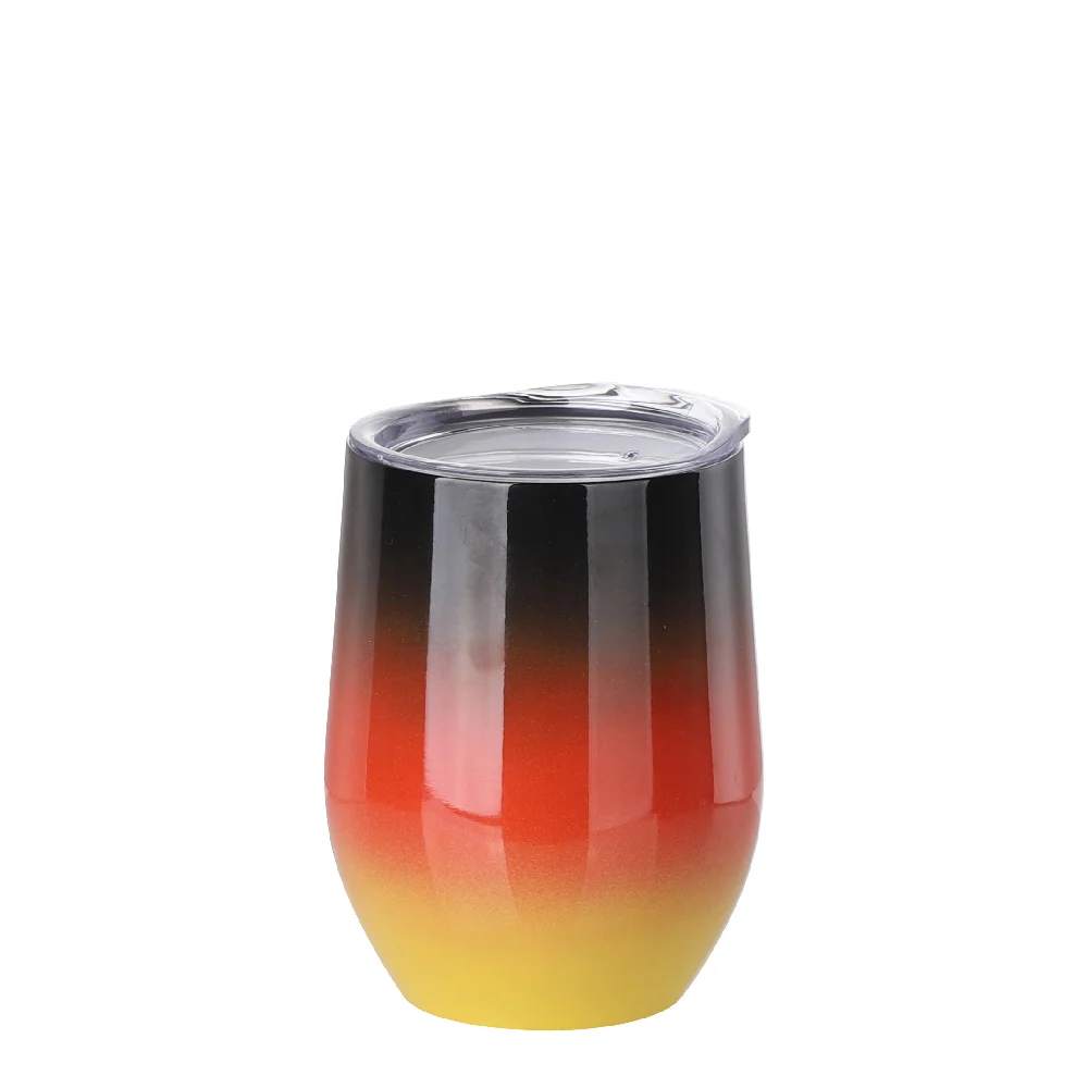12oz 360ml Sublimation Wine Tumbler with Lid (Ombre Black+Red+Yellow)