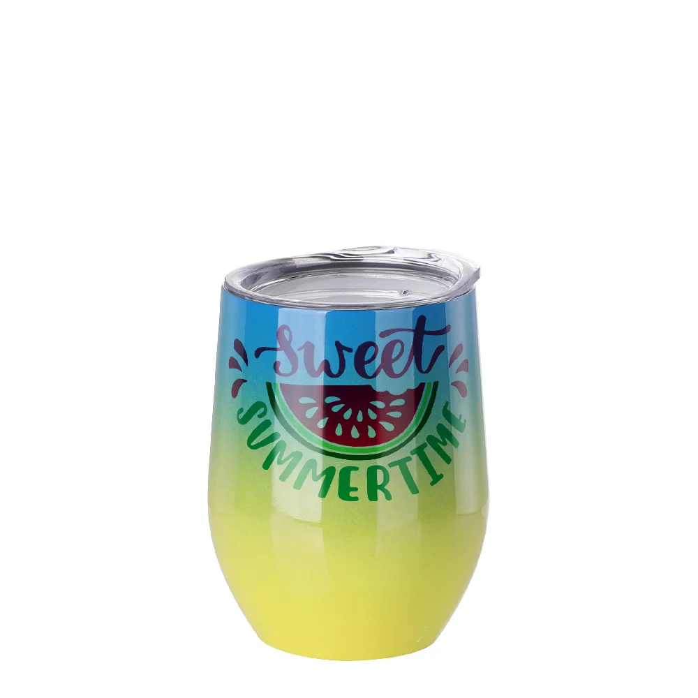 12oz 360ml Sublimation Wine Tumbler with Lid (Ombre Blue+Yellow)