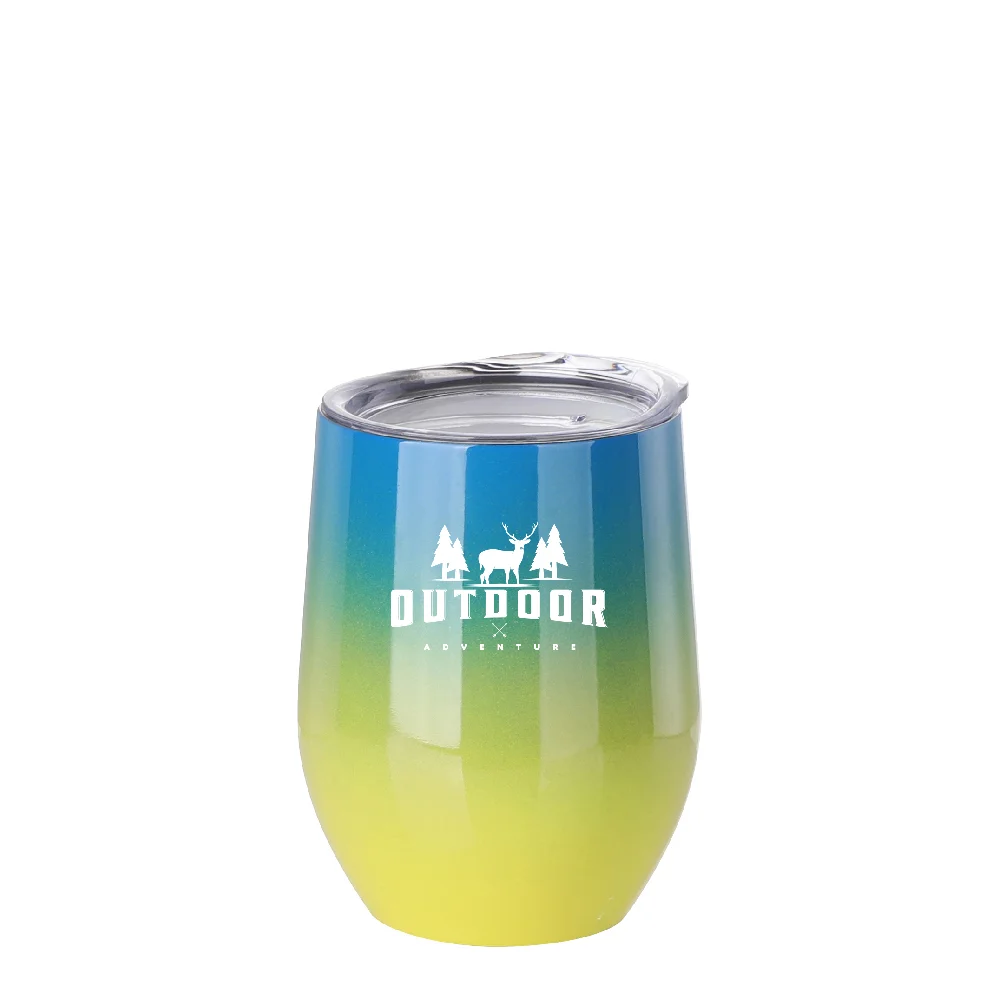 12oz 360ml Sublimation Wine Tumbler with Lid (Ombre Blue+Yellow) thumbnail 3
