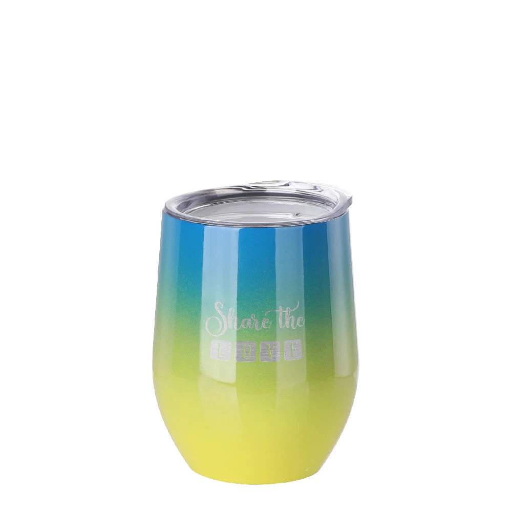 12oz 360ml Sublimation Wine Tumbler with Lid (Ombre Blue+Yellow) thumbnail 4