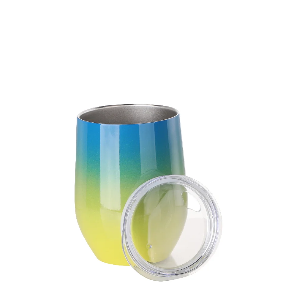 12oz 360ml Sublimation Wine Tumbler with Lid (Ombre Blue+Yellow) thumbnail 5