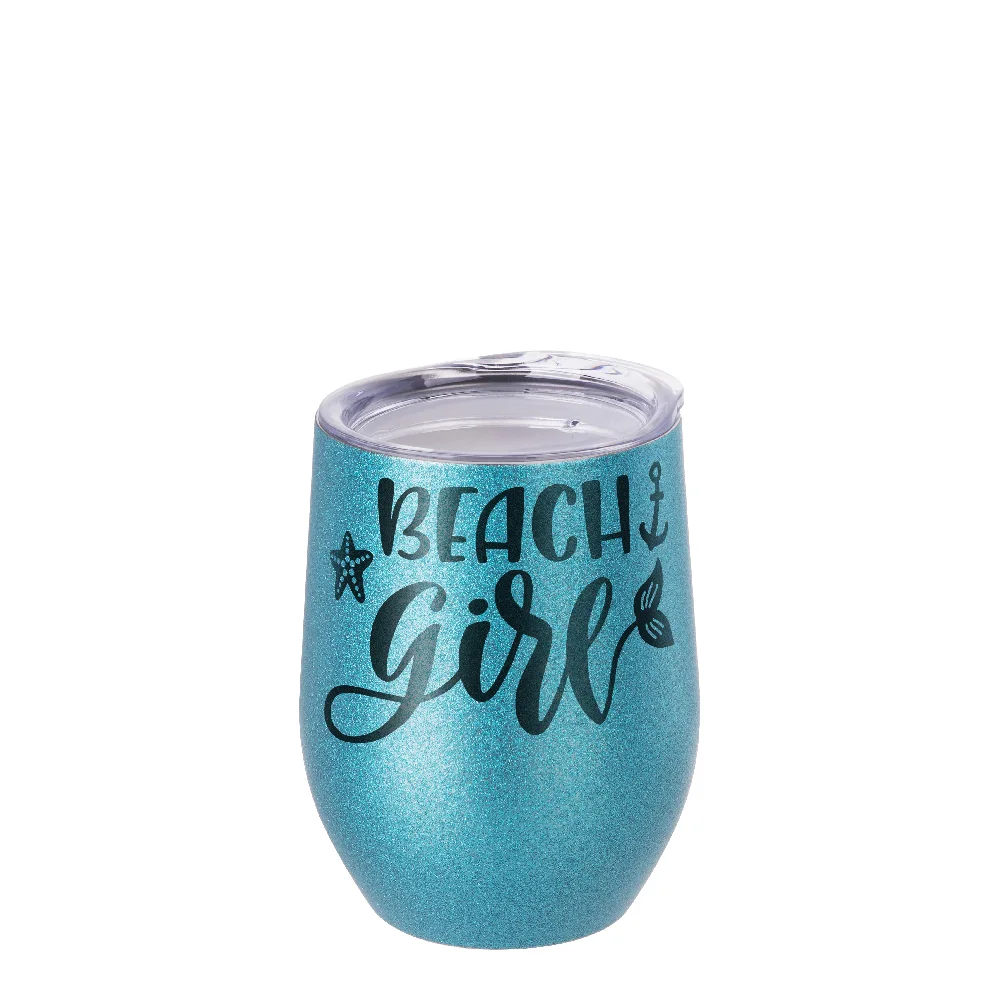 12oz/360ml Stainless Steel Stemless Glitter Cup w/ Lid(Blue) thumbnail 2