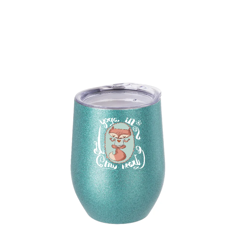 12oz/360ml Stainless Steel Stemless Glitter Cup w/ Lid(Blue) thumbnail 3