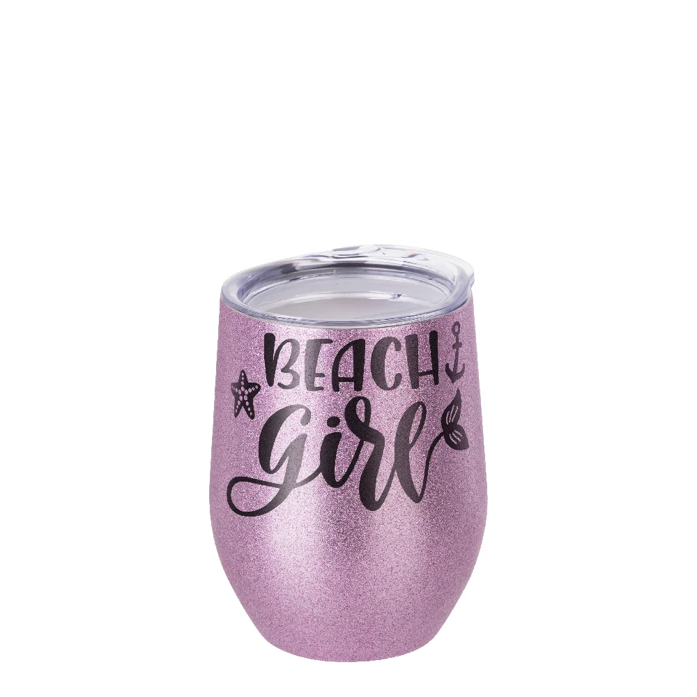 12oz/360ml Stainless Steel Stemless Glitter Cup w/ Lid(Pink) thumbnail 2