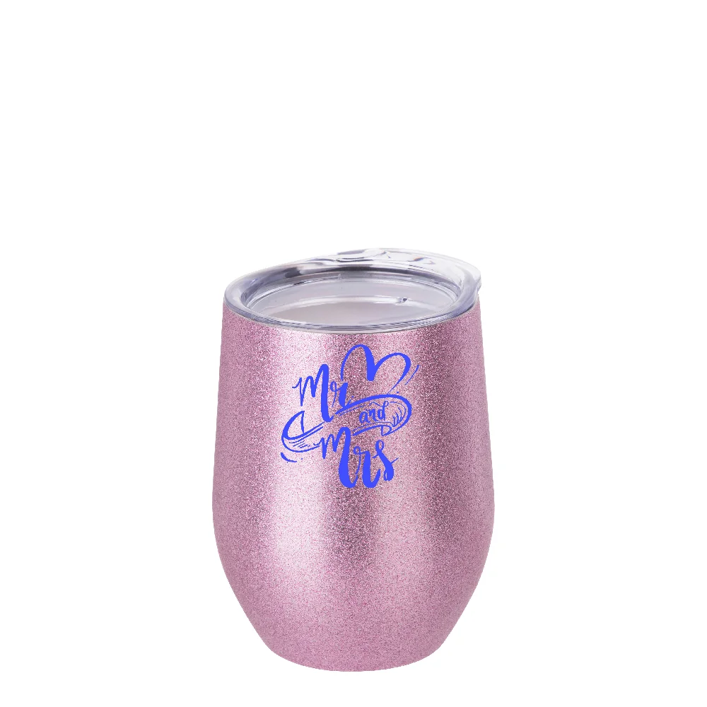 12oz/360ml Stainless Steel Stemless Glitter Cup w/ Lid(Pink) thumbnail 3
