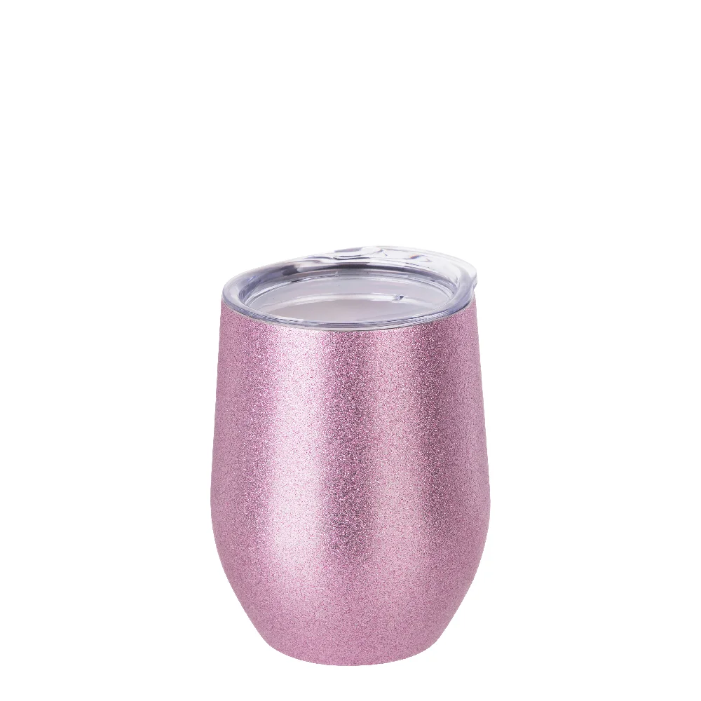 12oz/360ml Stainless Steel Stemless Glitter Cup w/ Lid(Pink) thumbnail 1