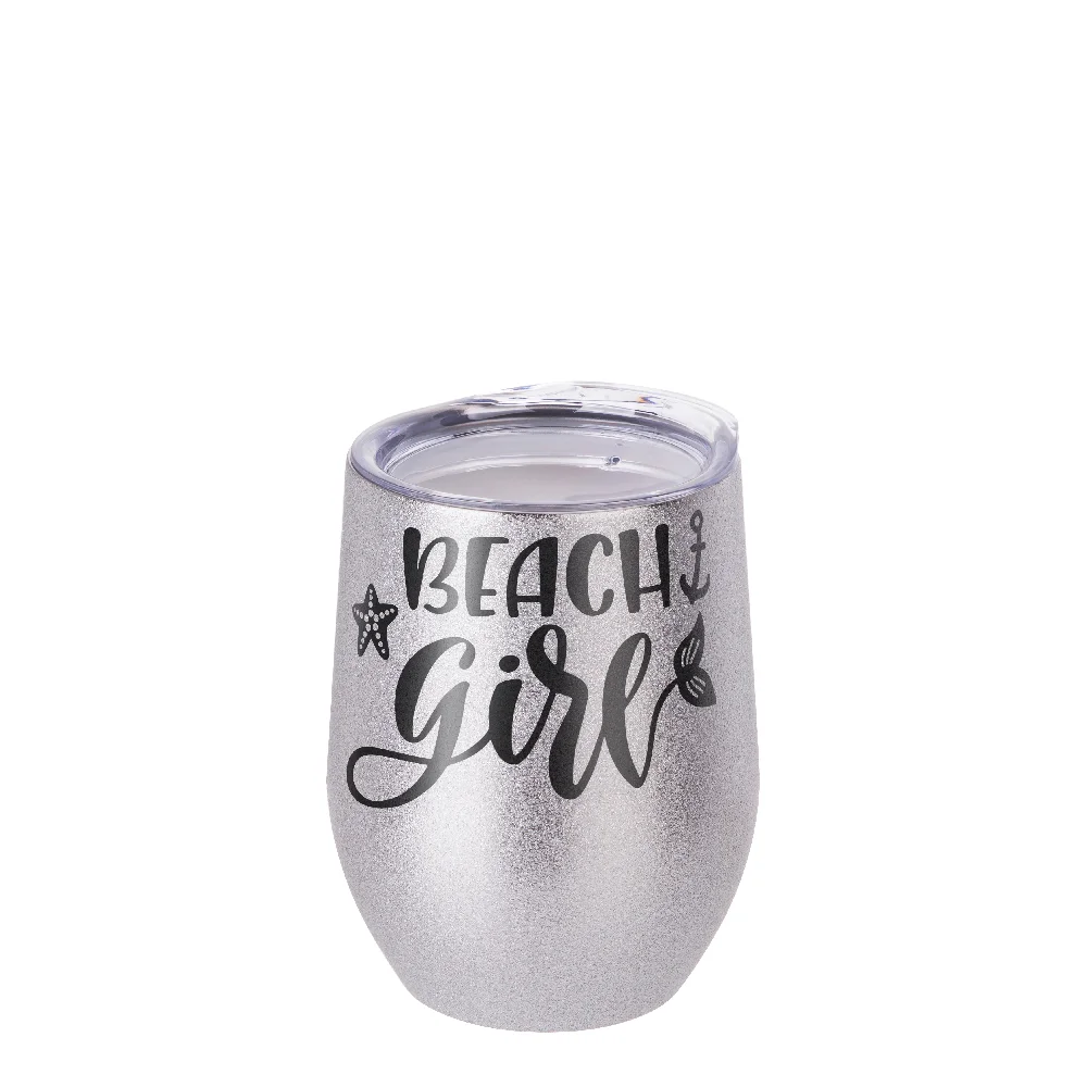 12oz/360ml Stainless Steel Stemless Glitter Cup w/ Lid(Silver) thumbnail 2