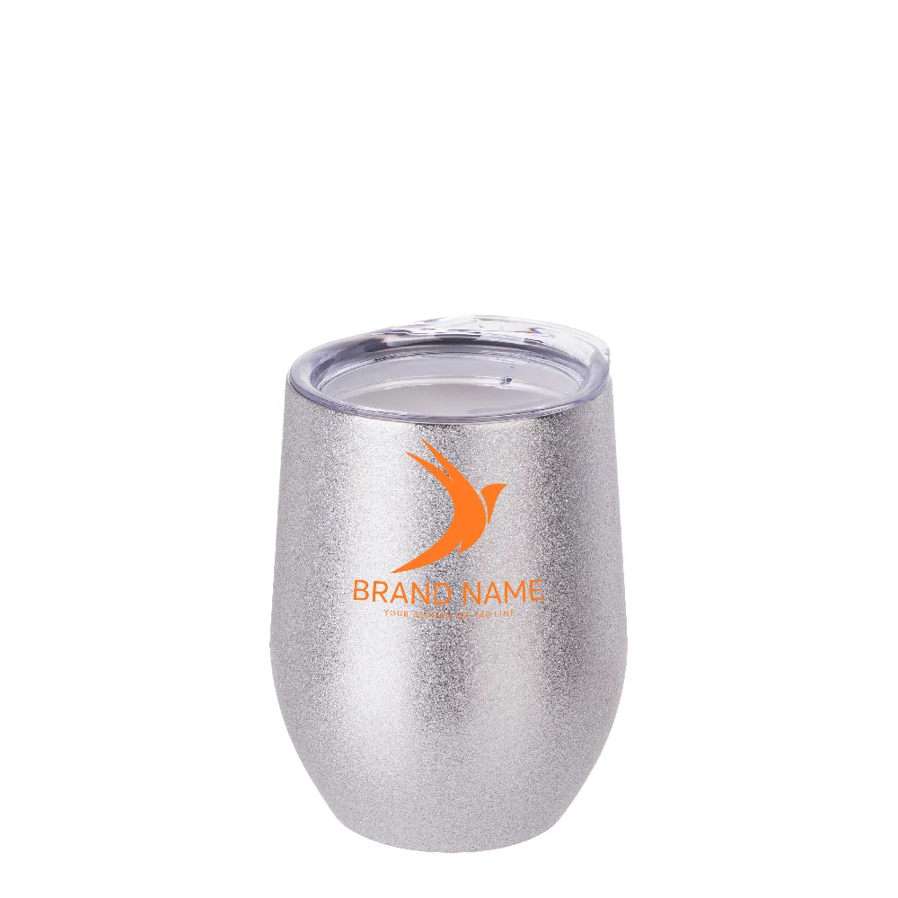 12oz/360ml Stainless Steel Stemless Glitter Cup w/ Lid(Silver) thumbnail 3